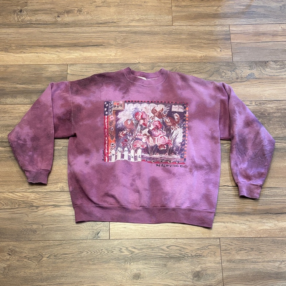 Vintage Nasvhille Floral Purple Tie Dye Crewneck Sweatshirt Grandmacore